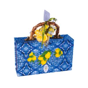 Borsetta luxury blu + Set di 2 tazzine e piattini in ceramica + Caramelle frizzanti al limone, 30 g