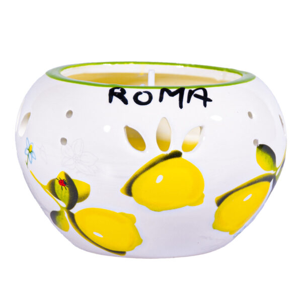Candela profumata al limone in portacandela in ceramica tondo, Roma, soggetti vari - Image 4