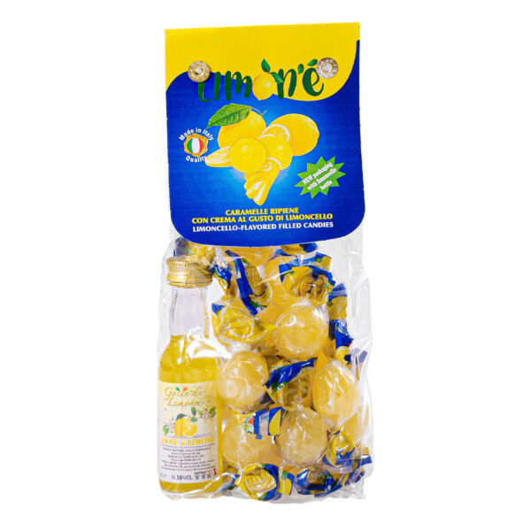 Caramelle ripiene con crema al limone al gusto di limoncello 120 g + bottiglia Gocce di limone 0,3 ml 30%