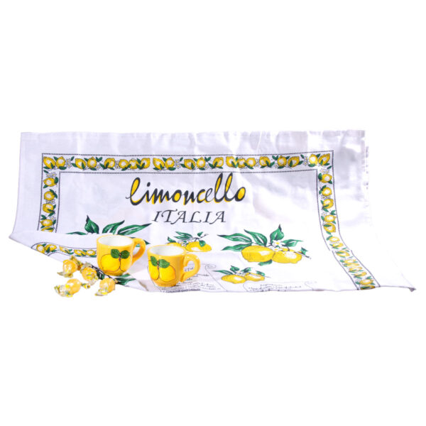 Coppia di tazzine in ceramica gialla + Canovaccio limoncello Italia + Caramelle frizzanti al limone 30 g - Image 2