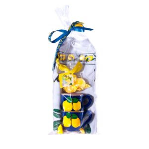 Coppia di tazzine in ceramica + Canovaccio limoncello Italia + Caramelle frizzanti al limone 30 g