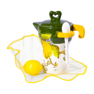 Caffettiera con cucchiaino in ceramica verde + Saponetta al limone 27 g + Velo in tulle