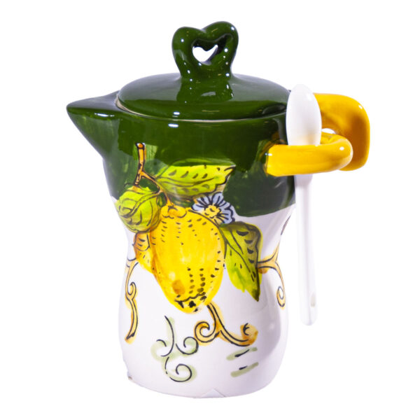 Caffettiera con cucchiaino in ceramica verde + Saponetta al limone 27 g + Velo in tulle - Image 2