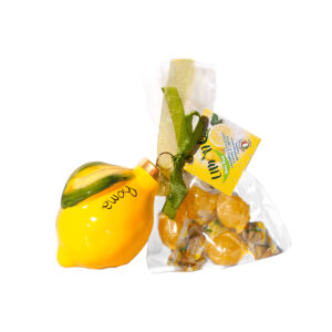 Pallina di Natale in ceramica a forma di limone + Caramelle frizzanti al limone 30 g