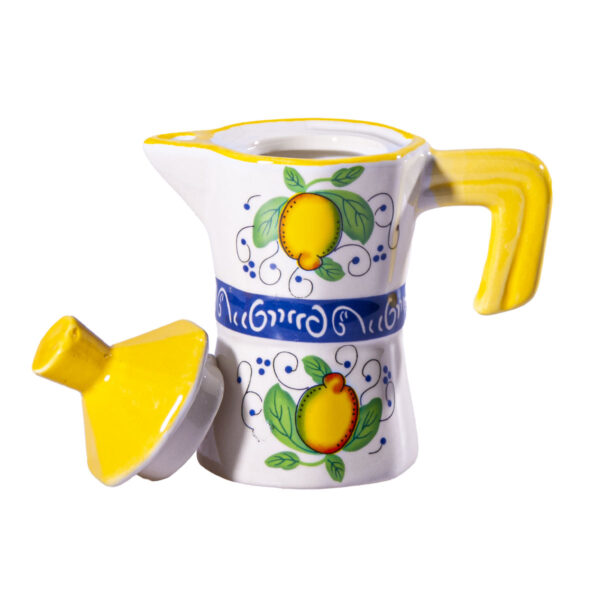 Portasalsa a forma di caffettiera in ceramica gialla + Caramelle al limone frizzanti 30 g - Image 3