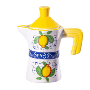 Portasalsa a forma di caffettiera in ceramica gialla + Caramelle al limone frizzanti 30 g