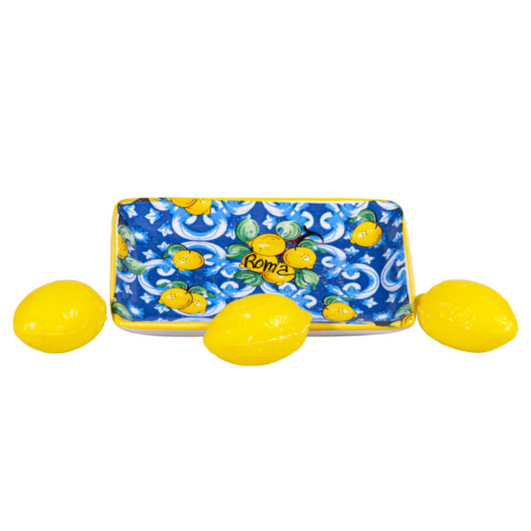 Piattino portasaponetta in ceramica + 3 saponette vegetali al limone da 25 g, "Roma", vari soggetti