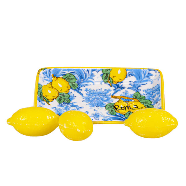 Piattino portasaponetta in ceramica + 3 saponette vegetali al limone da 25 g, "Roma", vari soggetti - Image 3