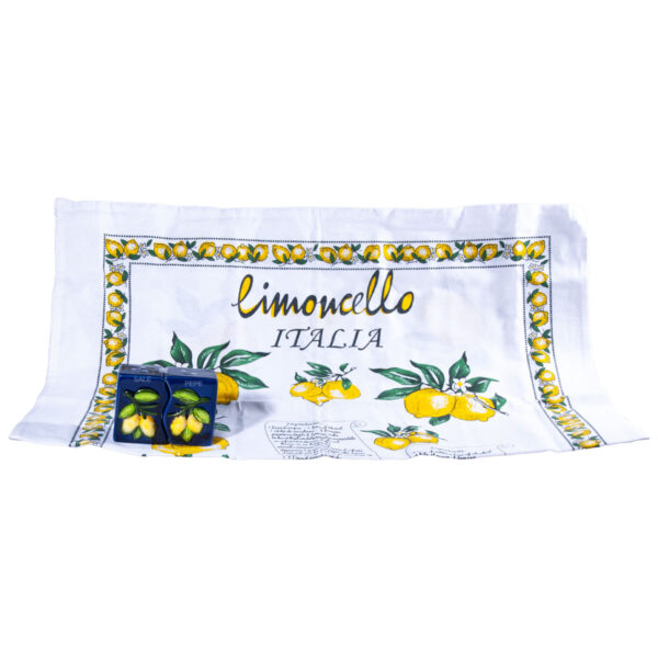 Set sale e pepe in ceramica blu + Canovaccio + Caramelle frizzanti al limone 30 g - Image 3