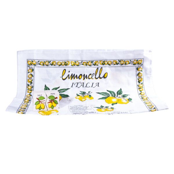 Set sale e pepe in ceramica bianca + Canovaccio + Caramelle frizzanti al limone 30 g - Image 3