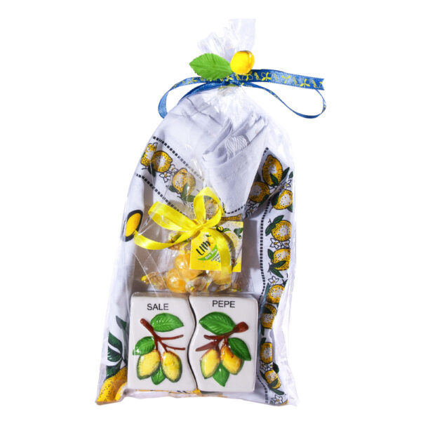 Set sale e pepe in ceramica bianca + Canovaccio + Caramelle frizzanti al limone 30 g - Image 4