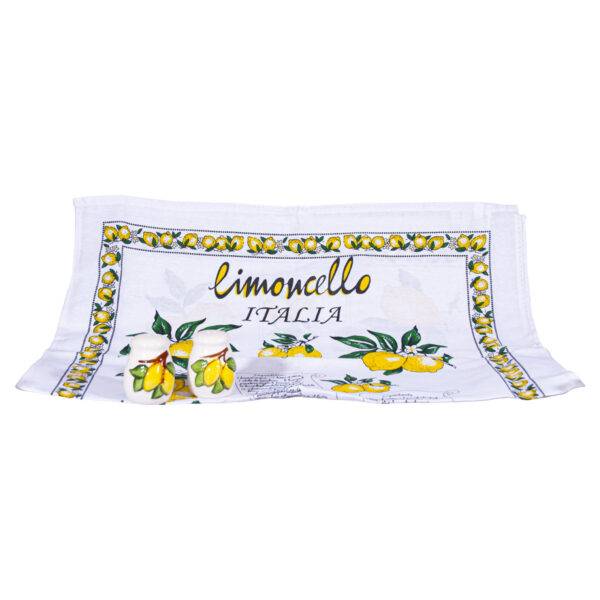 Set sale e pepe in ceramica bianca, forma curva + Canovaccio + Caramelle frizzanti al limone 30 g - Image 2
