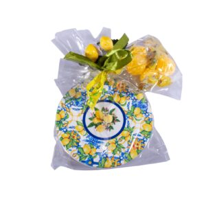 Coppia di sottobiccheri in ceramica + caramelle frizzanti al limone 30 g
