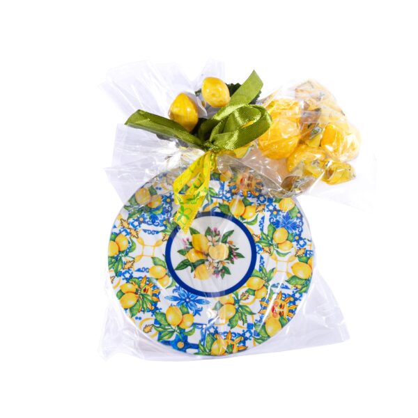 Coppia di sottobiccheri in ceramica + caramelle frizzanti al limone 30 g