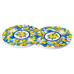 Coppia di sottobiccheri in ceramica + caramelle frizzanti al limone 30 g