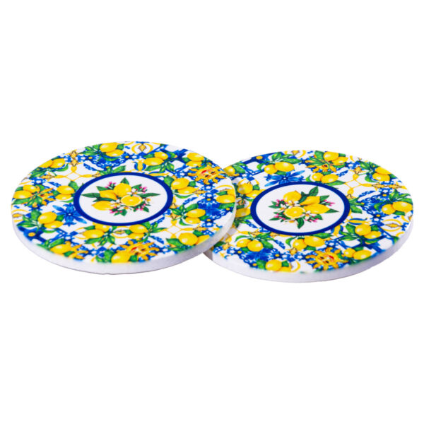 Coppia di sottobiccheri in ceramica + caramelle frizzanti al limone 30 g