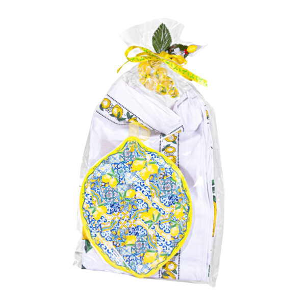 Sottopentola in ceramica gialla + Canovaccio + Caramelle frizzanti al limone 30 g - Image 3