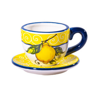 Tazzina in ceramica con piattino + Caramelle frizzanti al limone, 30 g