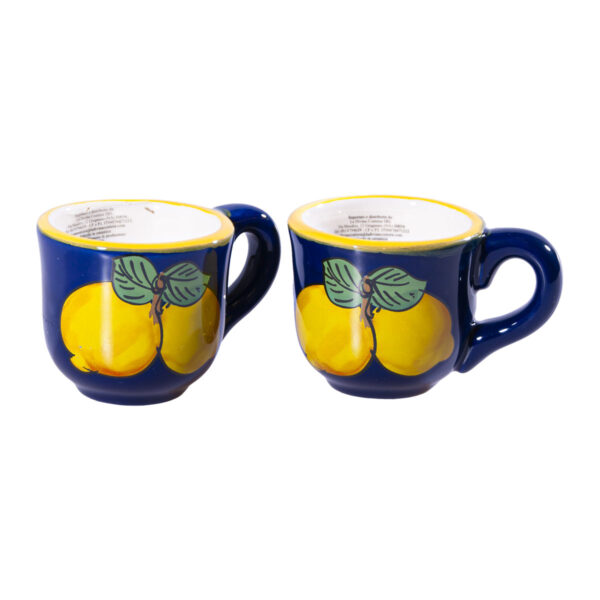 Coppia di tazzine in ceramica blu + Canovaccio limoncello Italia + Caramelle frizzanti al limone 30 g