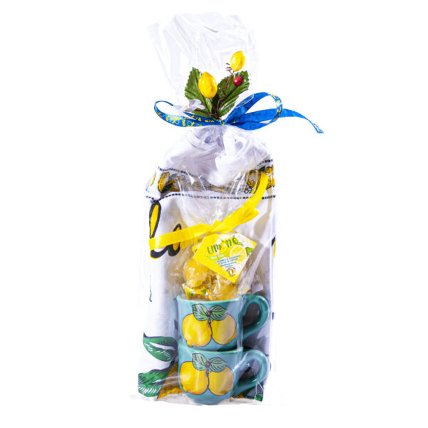 Coppia di tazzine in ceramica acquamarina + Canovaccio limoncello Italia + Caramelle frizzanti al limone 30 g - Image 4