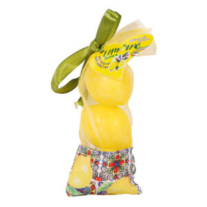 Tris di saponette al limone, 21 gr cad., Roma, confezione in tulle di tessuto lungo