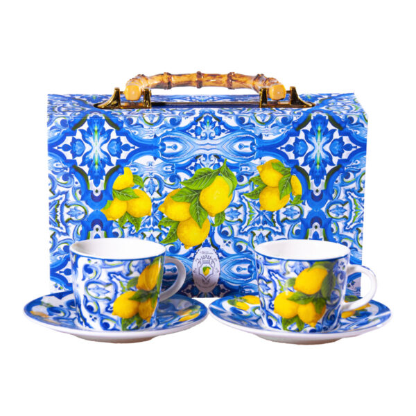 Valigetta luxury blu + Set di 2 tazzine e piattini in ceramica + Caramelle frizzanti al limone, 30 g - Image 3