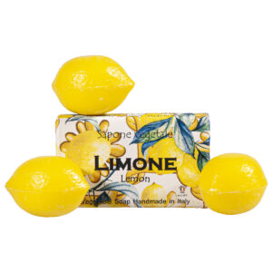 Saponetta vegetale al limone, 50 g, fantasie varie + Tris di saponette a forma di limone 21 g cad.