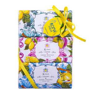 Tris di saponette vegetali al limone, 96 g cad., Roma, confezione con soggetti vari