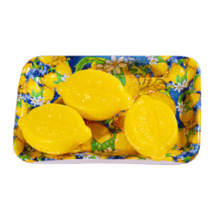 Vassoio di ceramica + tris di saponette limone 27 g cad.