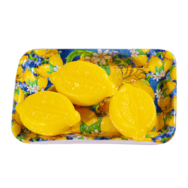 Vassoio di ceramica + tris di saponette limone 27 g cad.